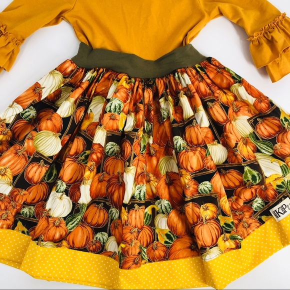 NEW KPea Original Pumpkin Print Ruffle Sleeve Thanksgiving Fall Holiday Dress - Picture 4 of 10